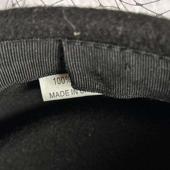 Black Wool Felt Hat iwth Big Feathers, Sequins, Netting - Picture 10 of 10